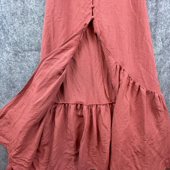 Lulus Dress Small Rust Linen Ruffle Tiered Summery Peasant Cottage Farm House - Picture 2 of 7